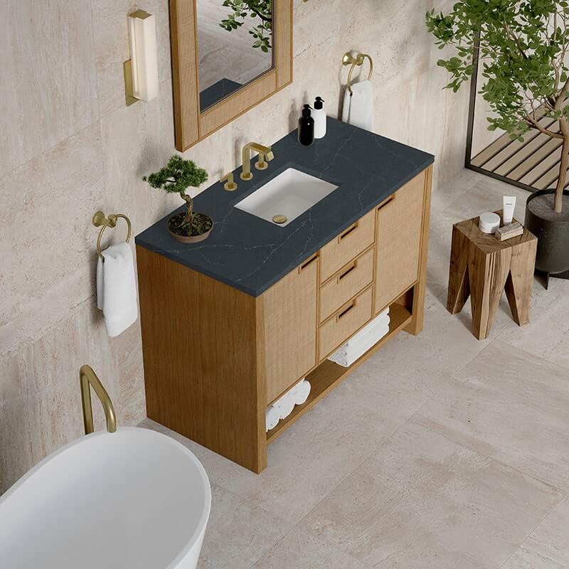 James Martin Solene 48 Inches Single Vanity Seaside Oak Charcoal Soapstone Silestone Top