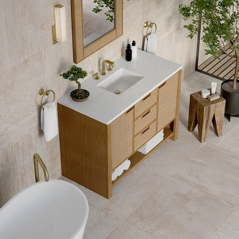 James Martin Solene 48" Single Vanity Seaside Oak White Zeus Silestone Top