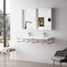 James Martin Three Boston 18 Inch Wall Brackets in Brushed Nickel With 47" White Glossy Composite Stone Top Corner View