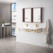James Martin Three Boston 18 Inch Wall Brackets in Radiant Gold With 47" White Glossy Composite Stone Top Corner View