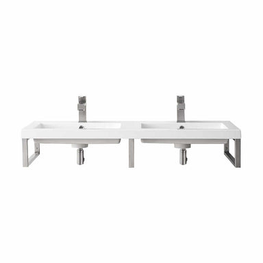 James Martin Three Boston 18" Wall Brackets in Brushed Nickel With 47" White Glossy Composite Stone Top