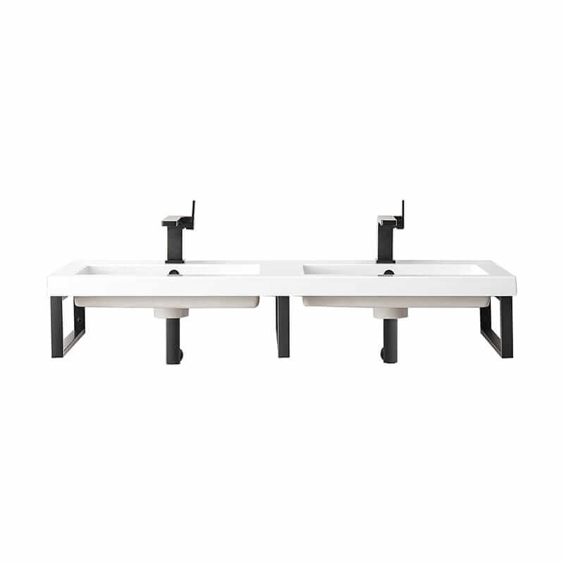 James Martin Three Boston 18" Wall Brackets in Matte Black With 47" White Glossy Composite Stone Top
