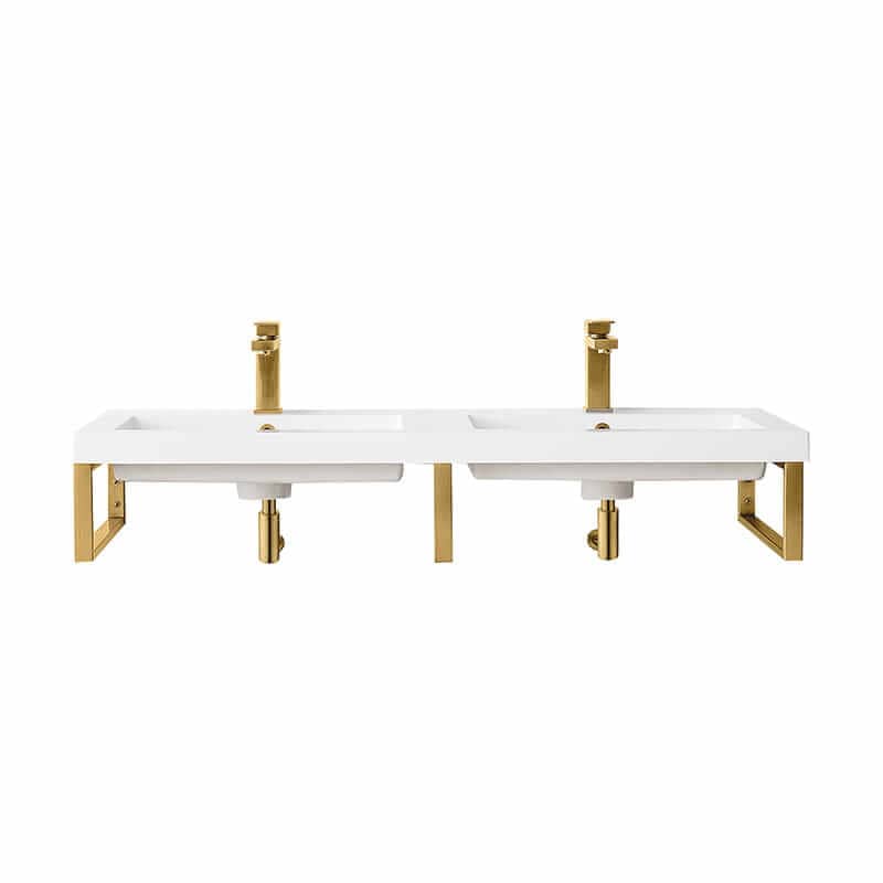 James Martin Three Boston 18" Wall Brackets in Radiant Gold With 47" White Glossy Composite Stone Top