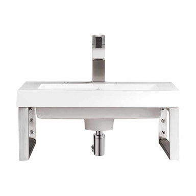 James Martin Two Boston 15.25" Wall Brackets in Brushed Nickel With 20" White Glossy Composite Stone Top