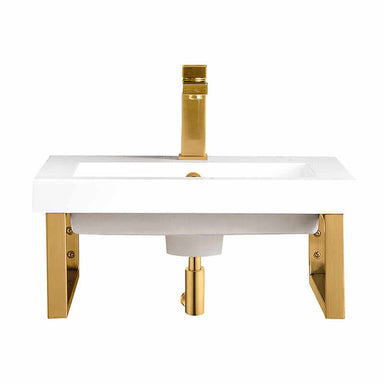 James Martin Two Boston 15.25" Wall Brackets in Radiant Gold With 20" White Glossy Composite Stone Top