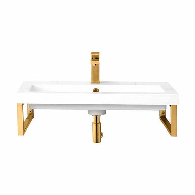 James Martin Two Boston 15.25" Wall Brackets in Radiant Gold With 31.5" White Glossy Composite Stone Top