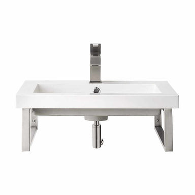 James Martin Two Boston 18" Wall Brackets in Brushed Nickel With 23.6" White Glossy Composite Stone Top