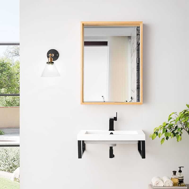 James Martin Two Boston 18 Wall Brackets in Matte Black With 23.6" White Glossy Composite Stone Top Front View