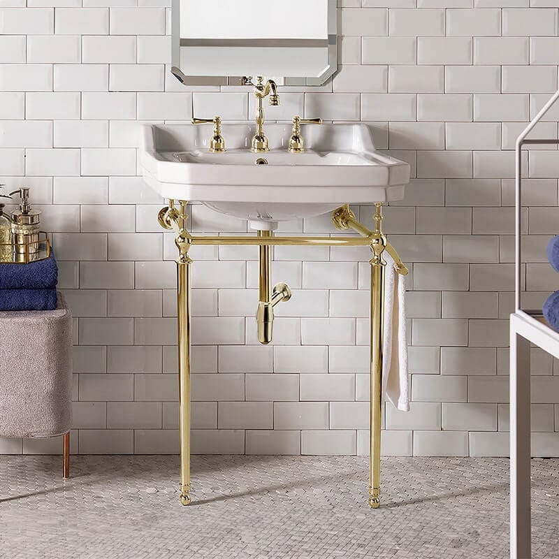 James Martin Wellington 24 Inch Single Vanity With Brass Finish Stand Front View Lifestyle