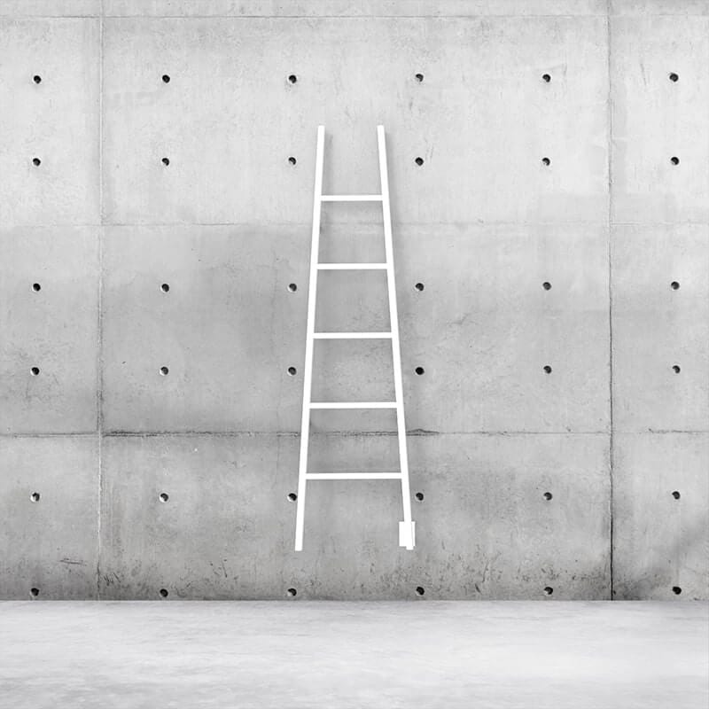 Jeeves Model a Ladder 5 Bar Drying Rack in White Front View Lifestyle