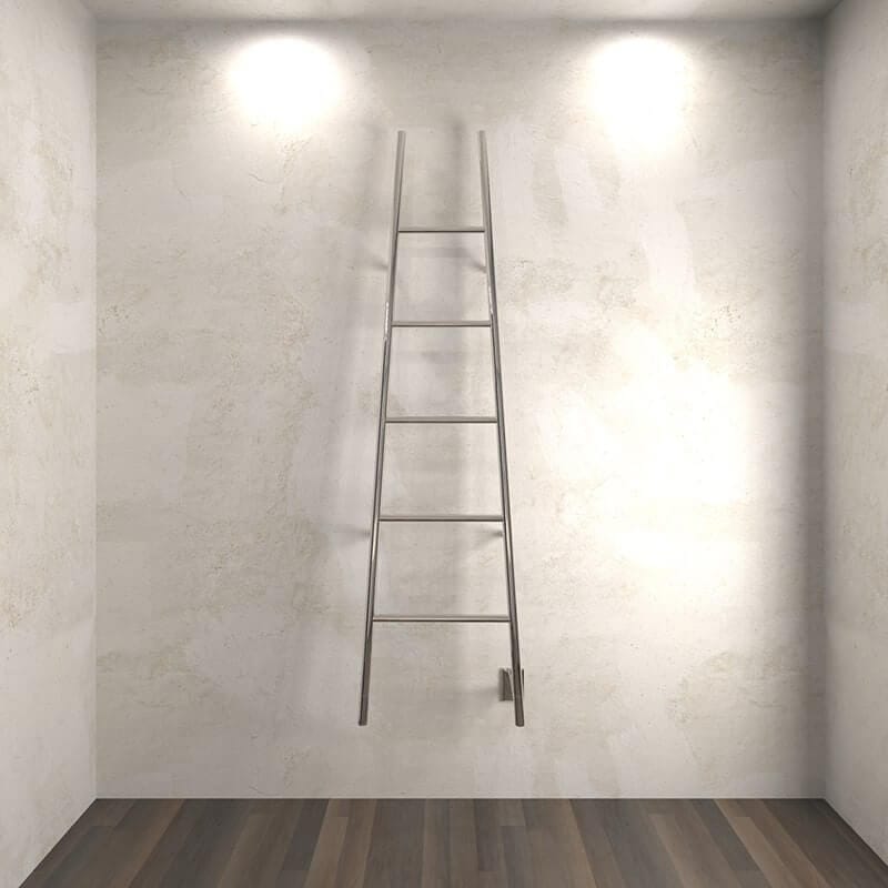 Jeeves Model a Ladder Drying Rack in Polished Stainless Front View Lifestyle