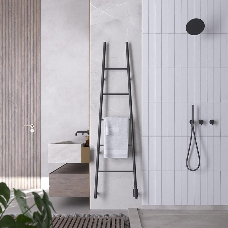Jeeves Model a Ladder in Matte Black Front View Lifestyle