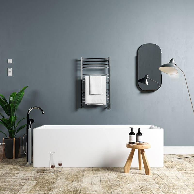 Jeeves Model C Curved in Polished Stainless Front View Lifestyle