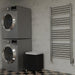 Jeeves Model D Straight Towel Warmer in Polished Stainless Mounted on a Laudry Room