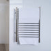 Jeeves Model E Straight Towel Warmer in Polished Stainless Corner View Up Close