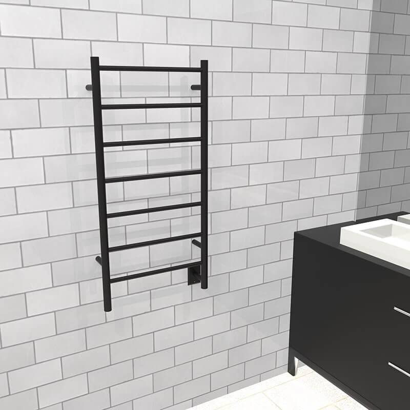 Jeeves Model F Straight 7 Bar Drying Rack in Matte Black Corner View Lifestyle