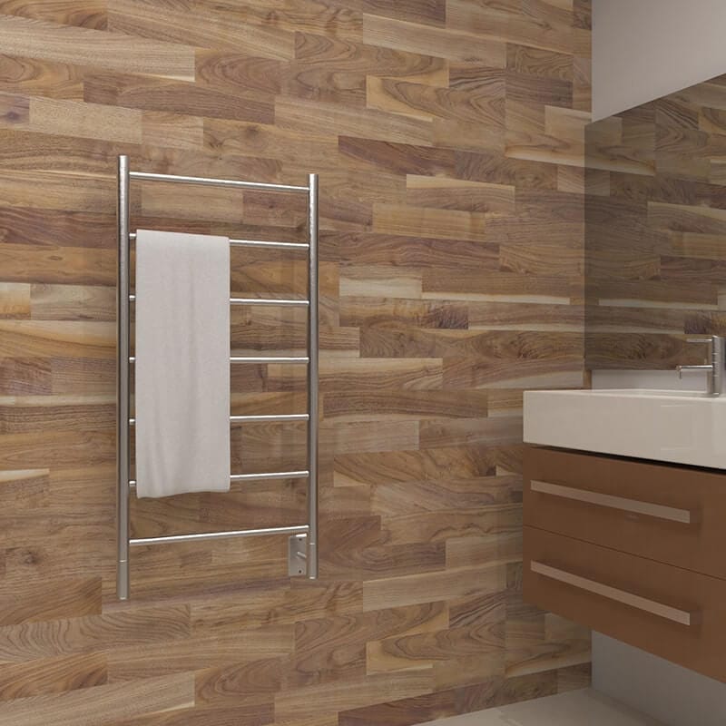 Jeeves Model F Straight Drying Rack in Brushed Stainless Corner View Lifestyle