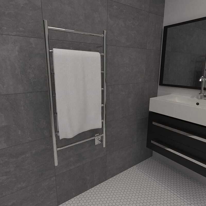 Jeeves Model F Straight in Polished Stainless Corner View Lifestyle