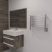 Jeeves Model H Curved 7 Bar Towel Warmer in Brushed Stainless Beside Vanity