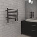 Jeeves Model H Curved Towel Warmer in Oil Rubbed Bronze Corner View Lifestyle