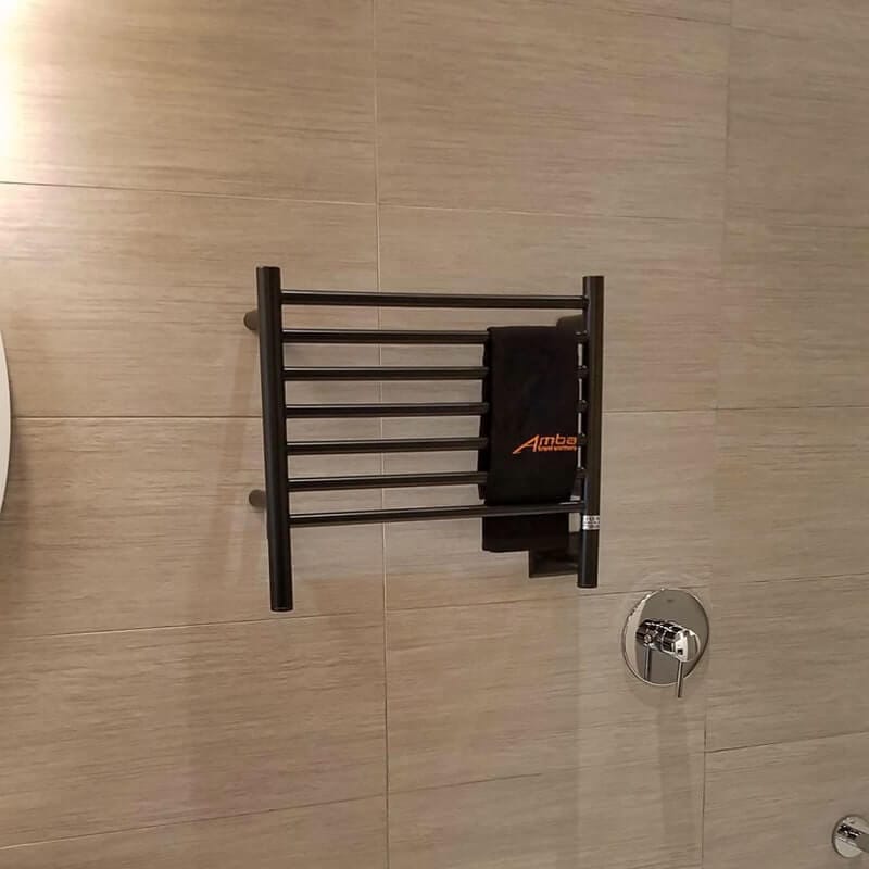 Jeeves Model H Straight Towel Warmer in Oil Rubbed Bronze With Black Towel