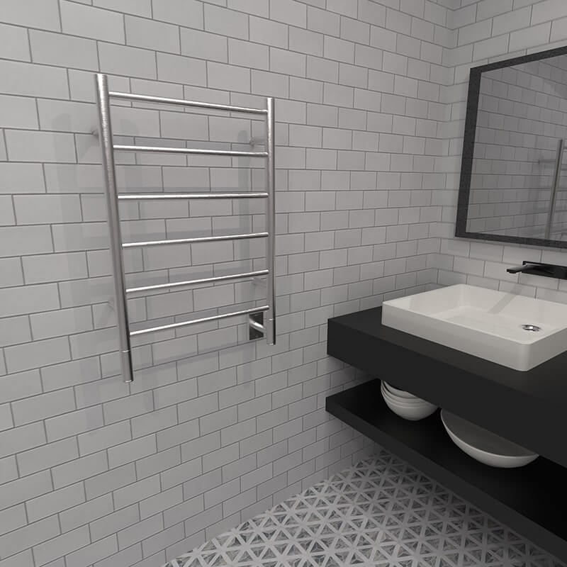 Jeeves Model J Straight Drying Rack in Brushed Stainless Corner View Lifestyle