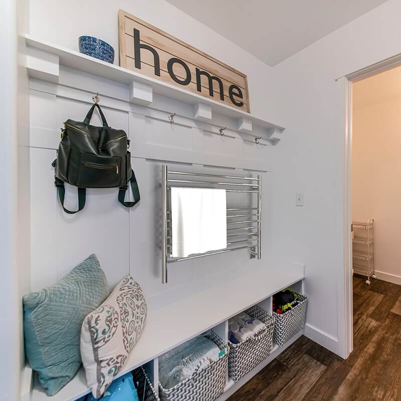 Jeeves Model K Straight 10 Bar Towel Warmer in Polished Stainless in Laundry Room