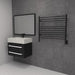 Jeeves Model K Straight Towel Warmer in Matte Black Beside Vanity
