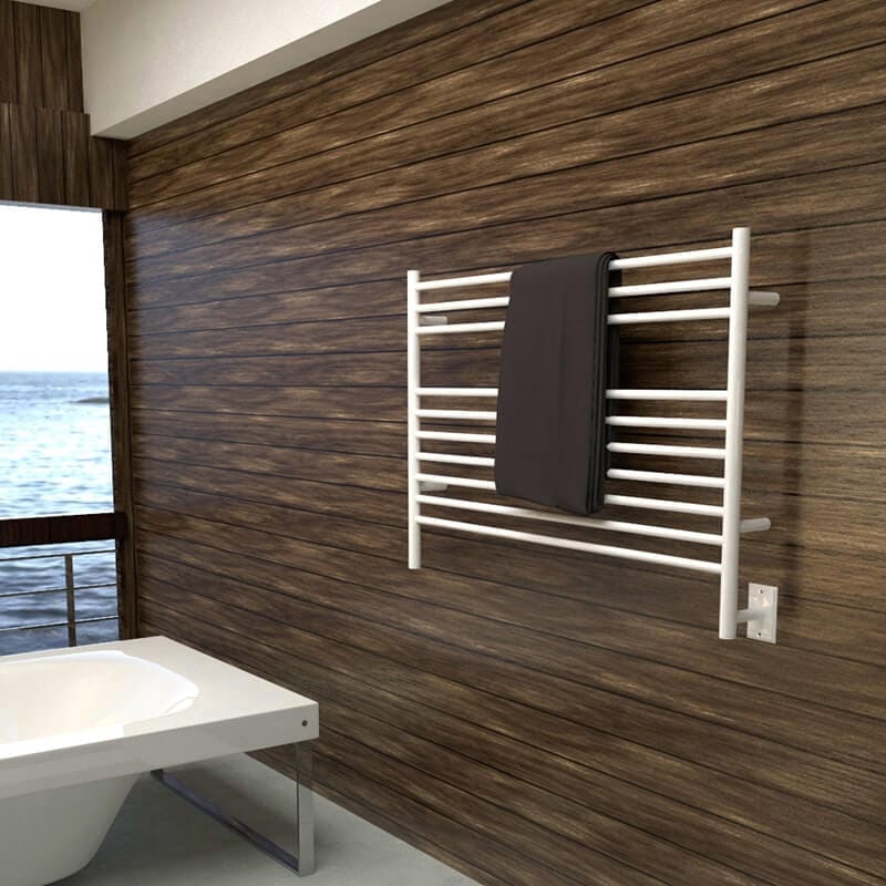 Jeeves Model L Straight in White Corner View With Brown Towel