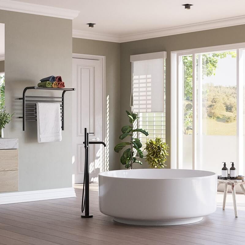 Jeeves Model M Shelf 11 Bar Towel Warmer in Matte Black Lifestyle