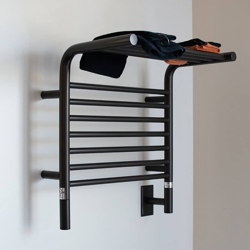 Jeeves Model M Shelf Towel Warmer in Oil Rubbed Bronze Corner View Lifestyle