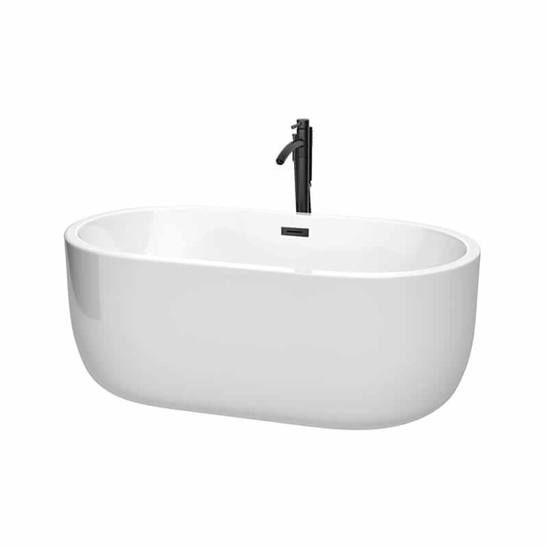 Juliette 60" Freestanding Acrylic White Bathtub With Matte Black Trim Top Front View