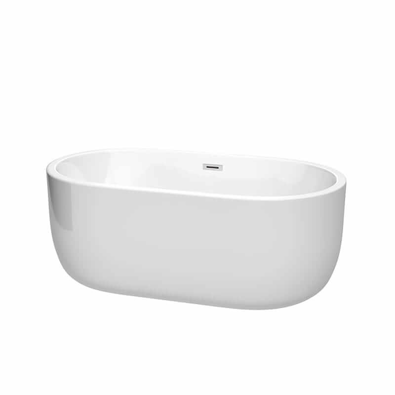 Juliette 60" Freestanding Acrylic White Bathtub With Polished Chrome Trim No Faucet Top Front View