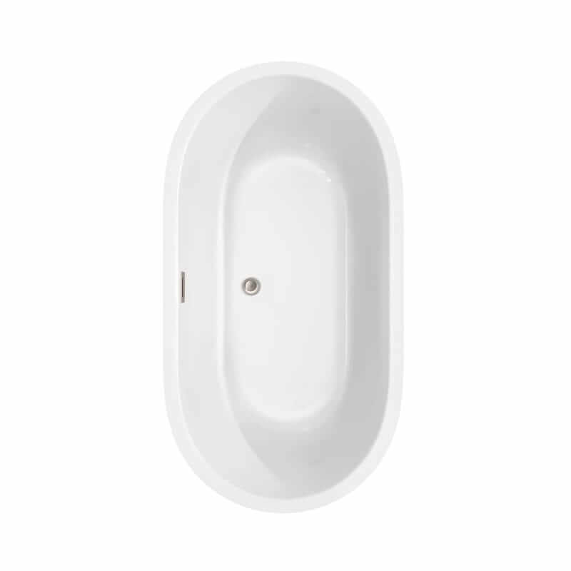 Juliette 60 Inch Freestanding Acrylic White Bathtub With Brushed Nickel Trim No Faucet Top View