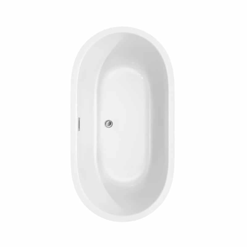Juliette 60 Inch Freestanding Acrylic White Bathtub With Polished Chrome Trim and Matte Black Faucet Top View
