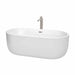 Juliette 67" Freestanding Acrylic White Bathtub With Brushed Nickel Trim Top Front View
