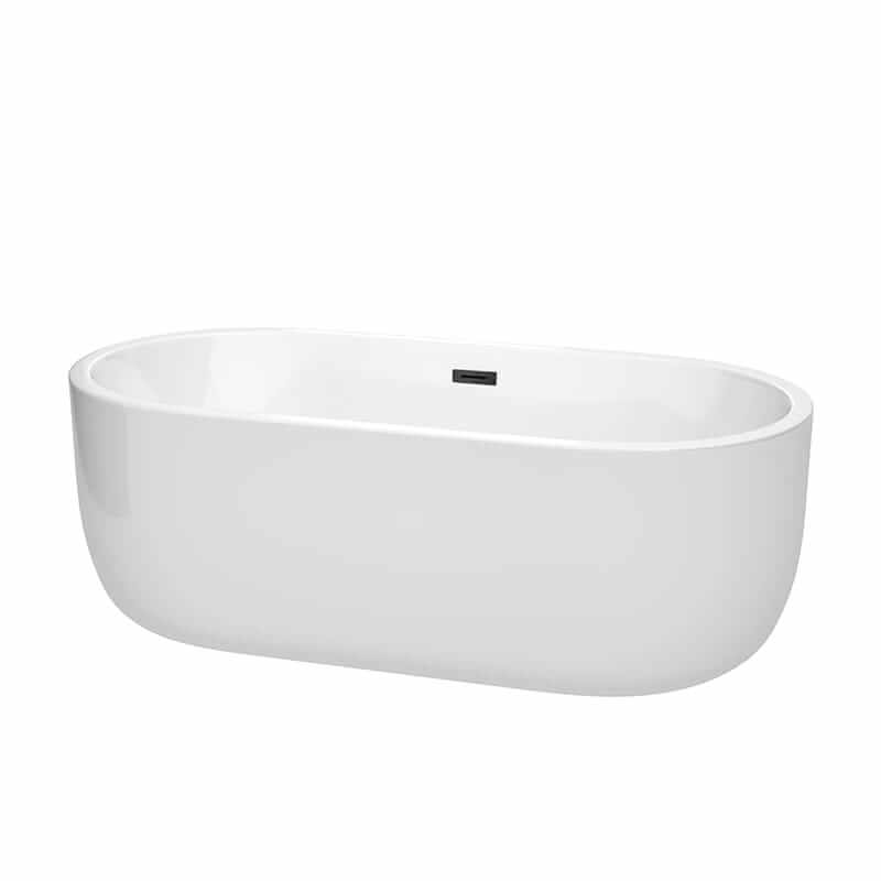 Juliette 67" Freestanding Acrylic White Bathtub With Matte Black Trim No Faucet Top Front View