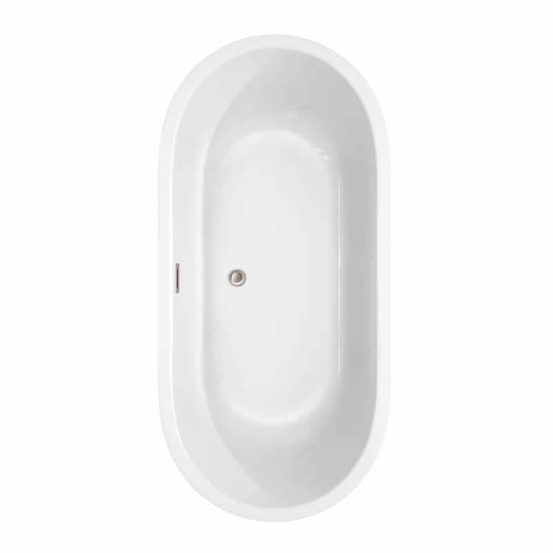 Juliette 67 Inch Freestanding Acrylic White Bathtub With Brushed Nickel Trim No Faucet Top View