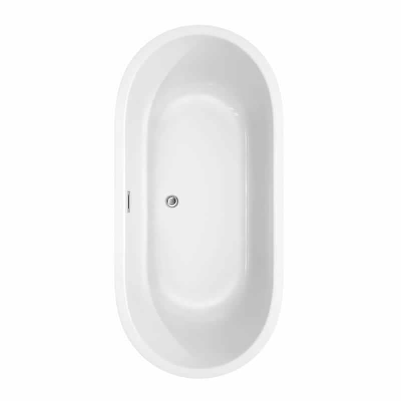 Juliette 67 Inch Freestanding Acrylic White Bathtub With Polished Chrome Trim and Brushed Gold Faucet Top View