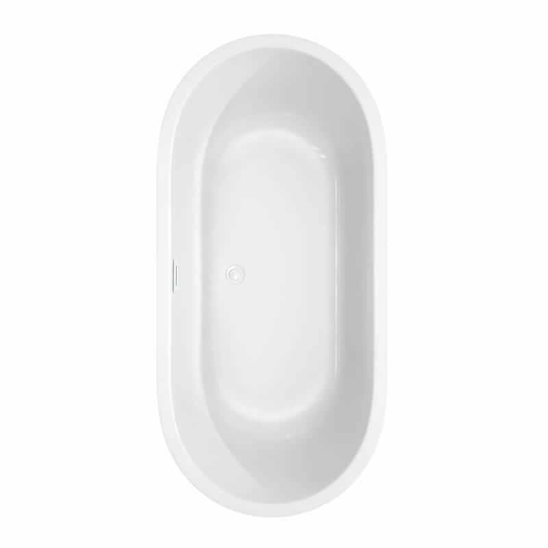 Juliette 67 Inch Freestanding Acrylic White Bathtub With Shiny White Trim and Brushed Gold Faucet Top View