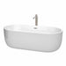 Juliette 71" Freestanding Acrylic White Bathtub With Brushed Nickel Trim Top Front View