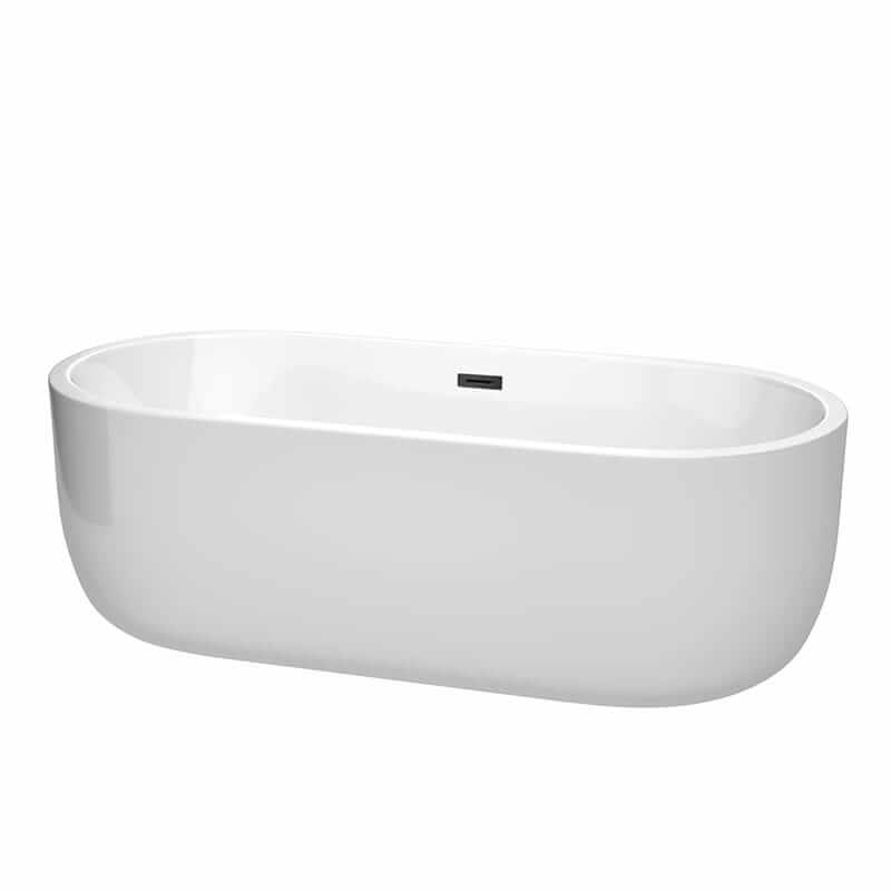 Juliette 71" Freestanding Acrylic White Bathtub With Matte Black Trim No Faucet Top Front View