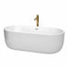 Juliette 71" Freestanding Acrylic White Bathtub With Polished Chrome Trim and Brushed Gold Faucet Top Front View