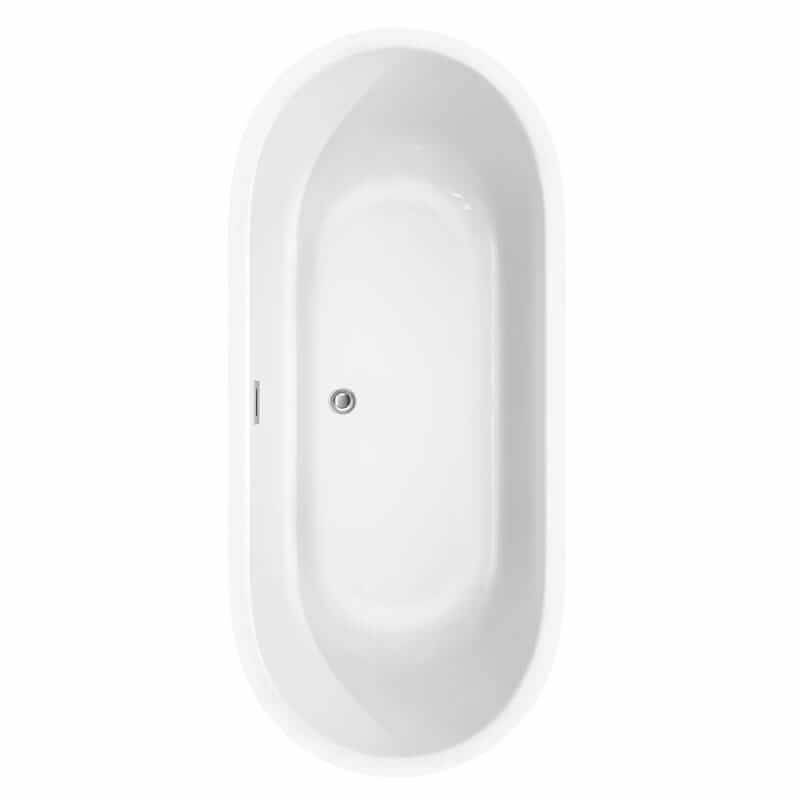 Juliette 71 Inch Freestanding Acrylic White Bathtub With Polished Chrome Trim Top View