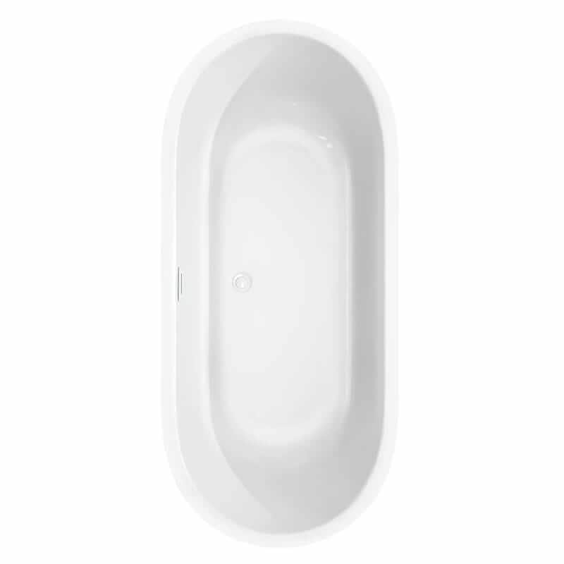 Juliette 71 Inch Freestanding Acrylic White Bathtub With Shiny White Trim and Brushed Gold Faucet Top View