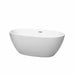 Juno 59" Freestanding Acrylic Matte White Bathtub With Brushed Nickel Trim No Faucet Top Front View
