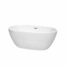 Juno 59" Freestanding Acrylic White Bathtub With Brushed Nickel Trim No Faucet Top Front View