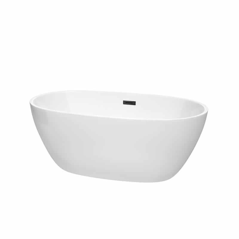 Juno 59" Freestanding Acrylic White Bathtub With Matte Black Trim No Faucet Top Front View