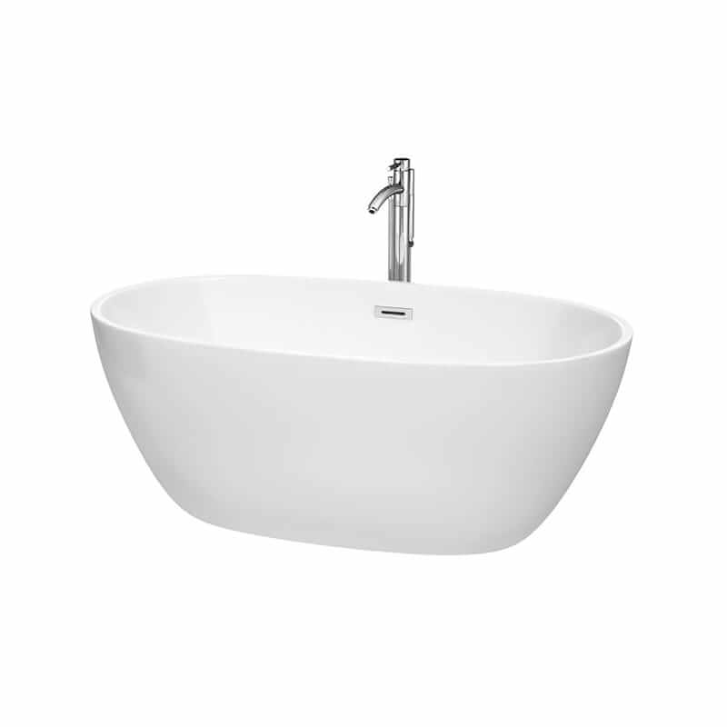 Juno 59" Freestanding Acrylic White Bathtub With Polished Chrome Trim Top Front View