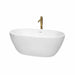 Juno 59" Freestanding Acrylic White Bathtub With Shiny White Trim and Brushed Gold Faucet Top Front View
